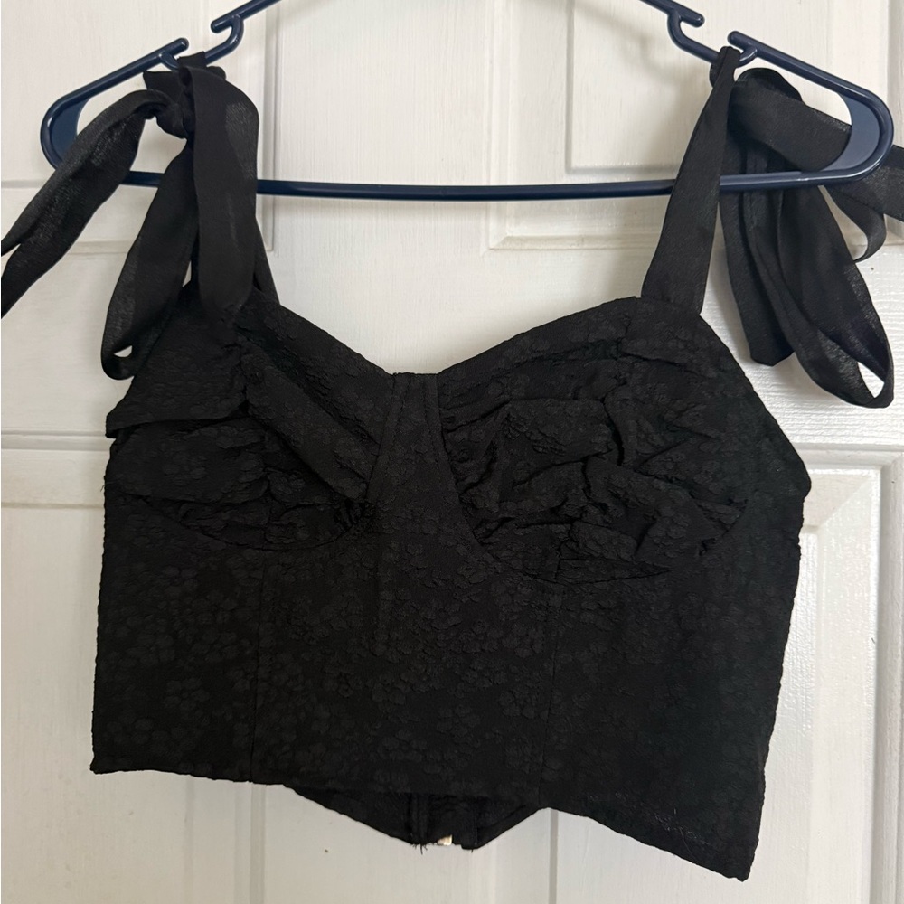 SHEIN Black Lace Top with Bow Details